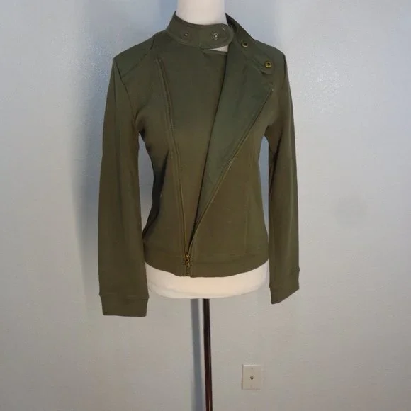 Lauren Ralph Lauren LRL Olive Green Side Full Zip Sweater Women's Medium - Picture 2 of 5